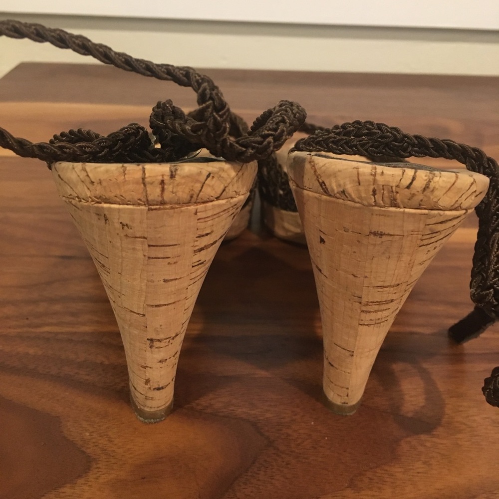 LOFT Dark Brown Woven Heels with Cork Base - Picture 3 of 4